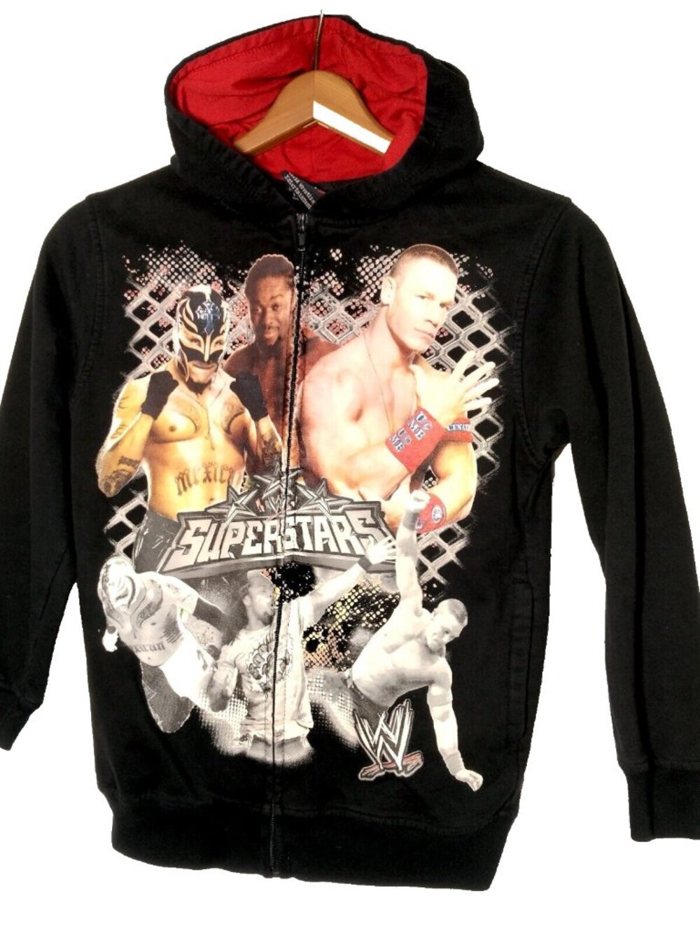 WWE Wrestling Superstars Sweatshirt Boys Large 10 12 Black Zip Hooded John Cena